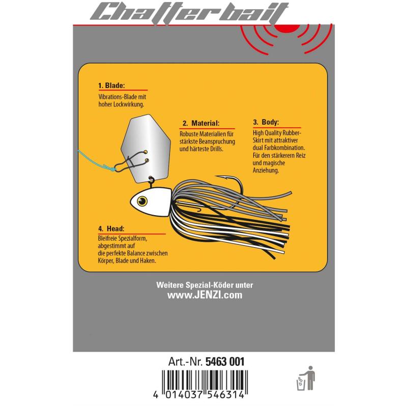 Jenzi Chatterbait, 5g, 1/0 Zwart-Wit