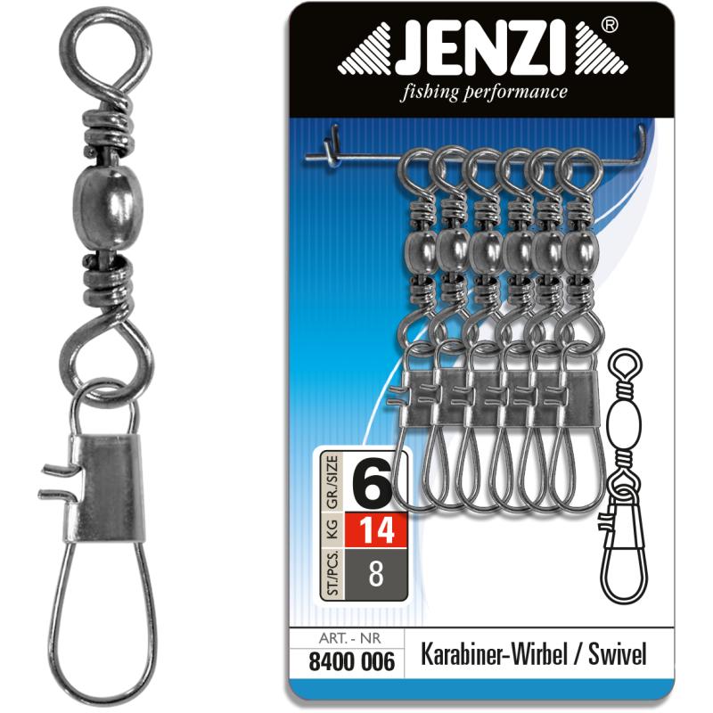 JENZI carabiner swivel in black - nickel size 6 to 14 kg.