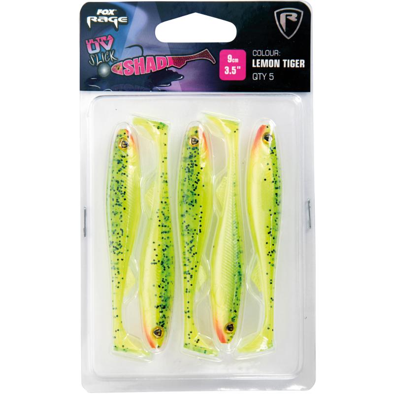 Fox Rage Slick Shad Ultra UV 9cm 3.5 "Lemontiger x 5