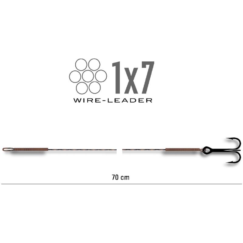 Treble hook on the fine steel leader not sheathed 70cm 12Kg load capacity Gr2