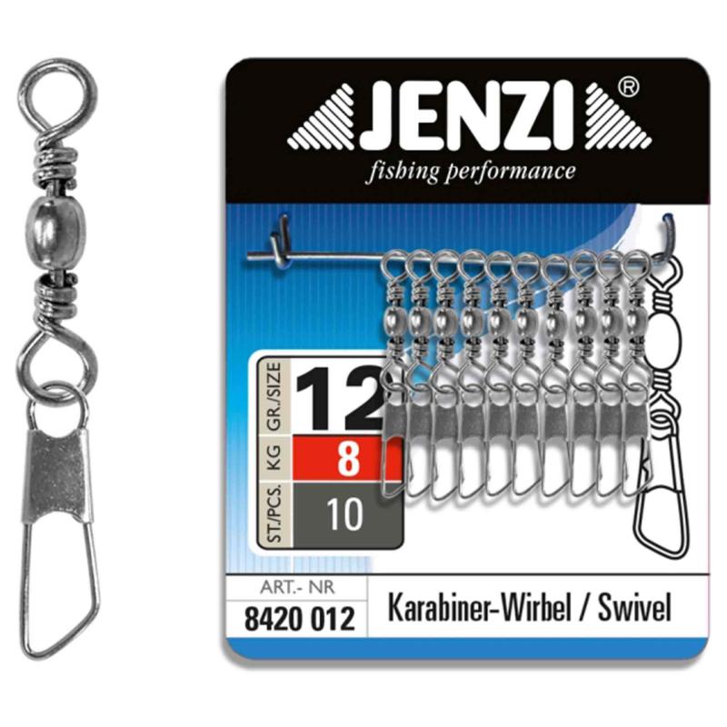 JENZI karabijnhaak wartel, vernikkeld, zoutwaterbestendig Maat: 12 tot 8 kg