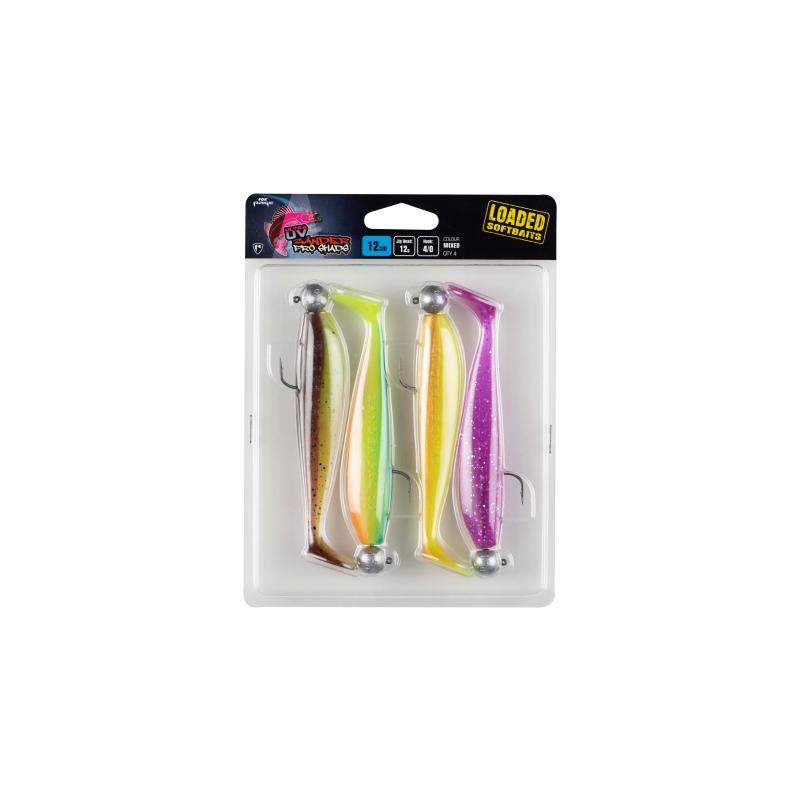 FOX RAGE Zander Pro Shad 12cm x4 Mixed UVcolour Pack LOADED 12g 4/0 head