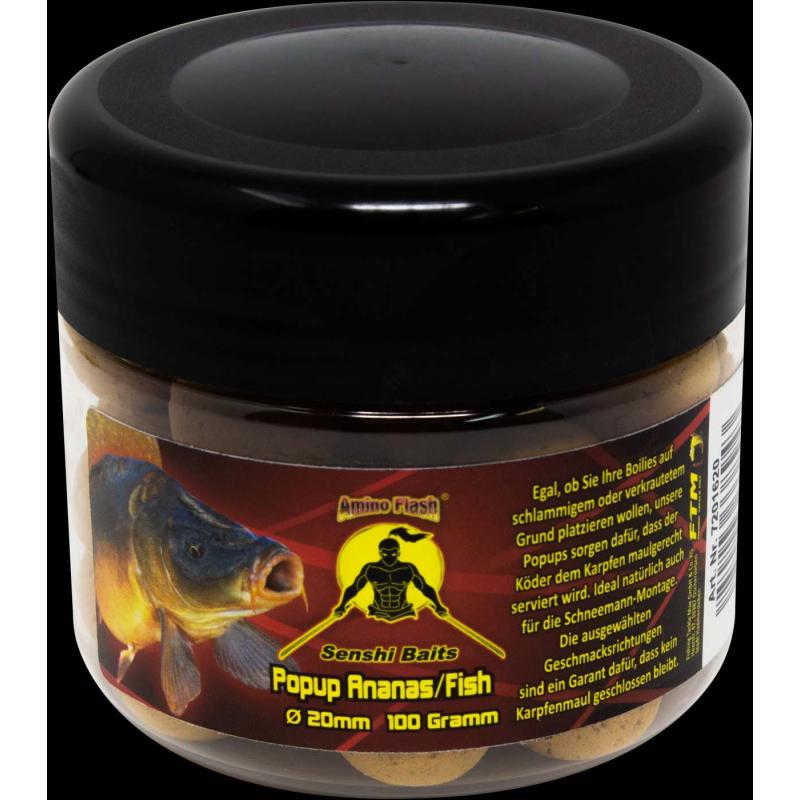 Amino Flash Boilie Virus Popup Pineapple/Fish 100g Ø 20mm