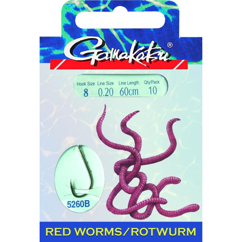 Gamakatsu Haken Forelle Gamakatsu Wurmhaken Gebunden - Vorfachhaken Für Tauwurm, Größen 1, 2, 4, 6, 8 Haken Gummiert