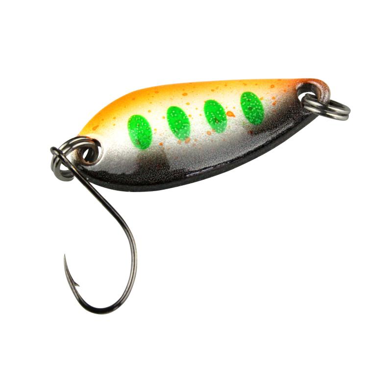 FTM Spoon Diamond 3,8gr. schwarz-orange-gr&uuml;ne Punkte/wei&szlig;-schwarz