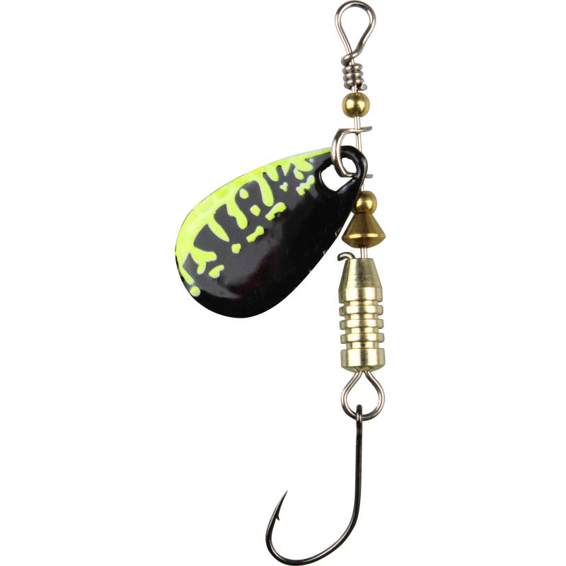 FTM Forellen Blinker 2,5 gr. chartreuse-schwarz/schwarz Glitter