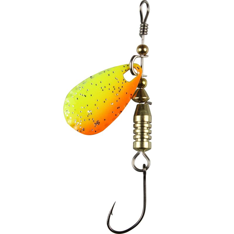 FTM Forellen Blinker 2,5 gr. gelb-orange Glitter/schwarz