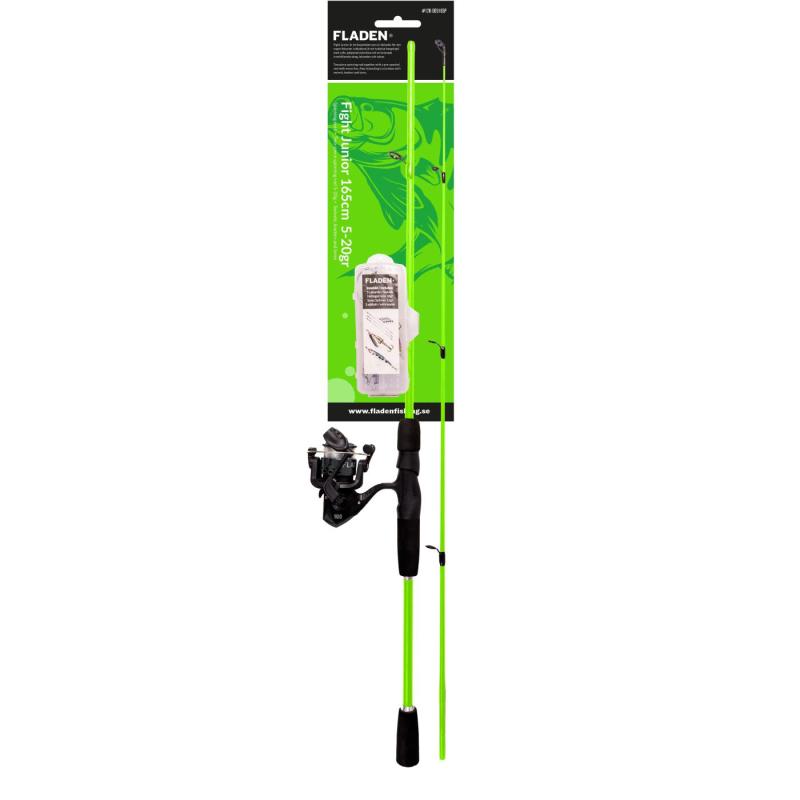 Fladen Fight Junior 165cm 5-20g box w leader swivels spinner & lure limegreen