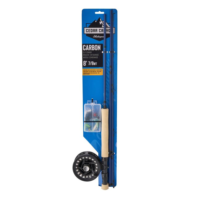 Shakespeare Carbon Rod, Reel, Line, Leader, Flybox & Flys Combo 8' 4Pc / 7/8 Wf8+85 (20Lb Nylon Back
