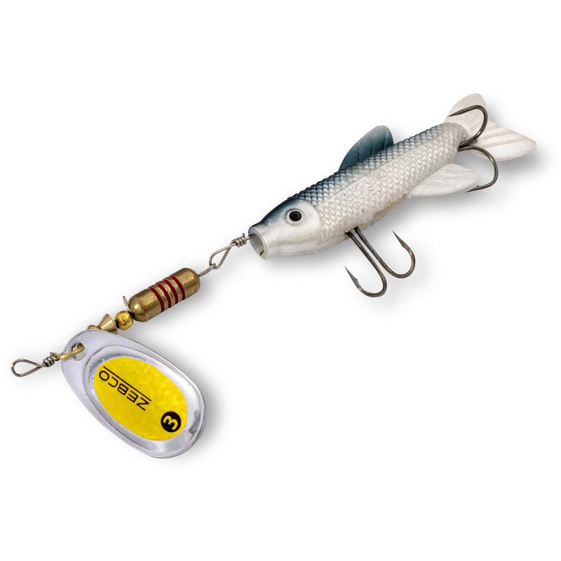 Zebco 11g Trophy Z-Spin Minnow #3 silber/holo gold foil +  soft bait