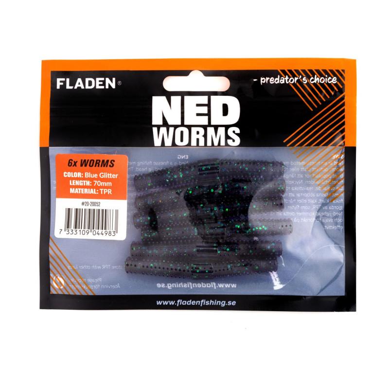 Produktbild Fladen NED worm 6p 7cm Blueglitter