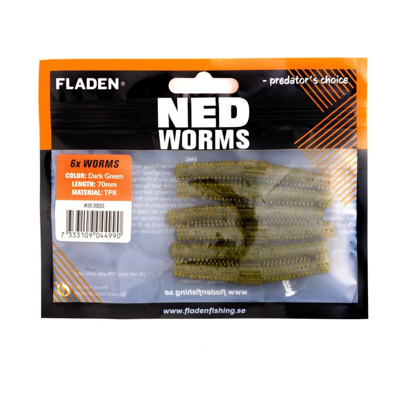 Produktbild Fladen NED worm 6p 7cm Darkgreen