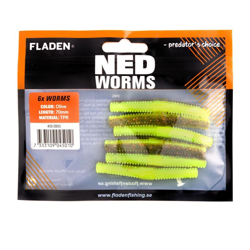 Produktbild Fladen NED worm 6p 7cm Olive