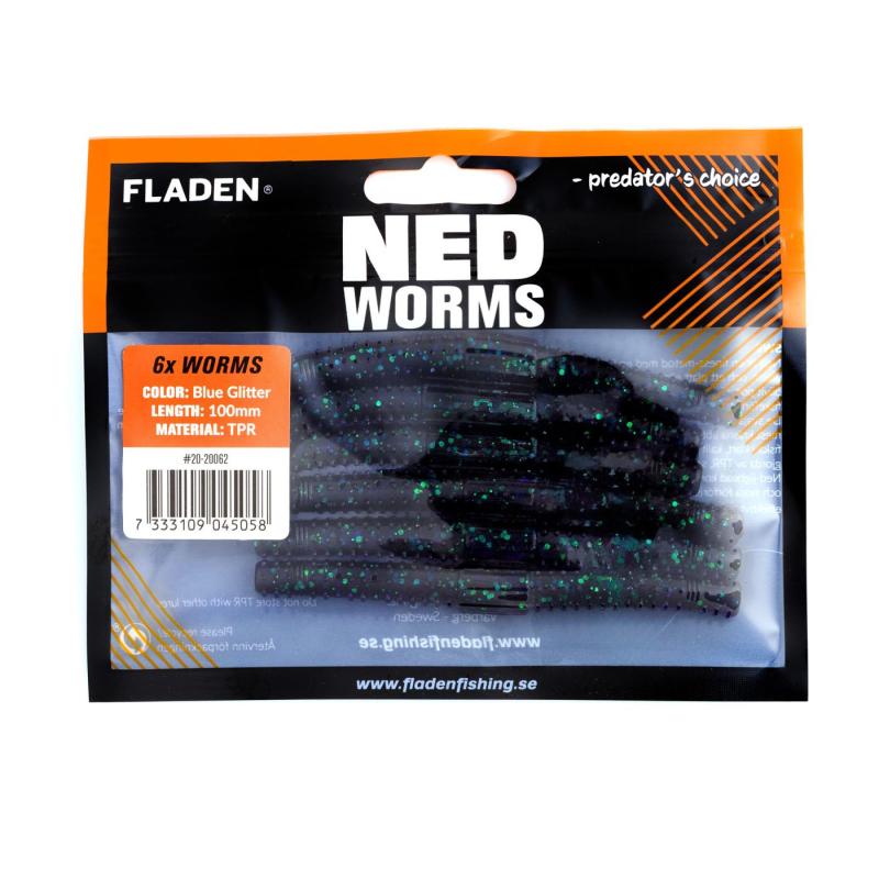 Produktbild Fladen NED worm 6p 10cmBlueglitter
