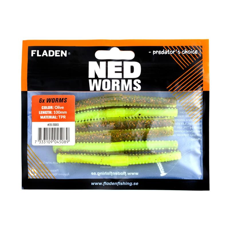 Produktbild Fladen NED worm 6p 10cmOlive