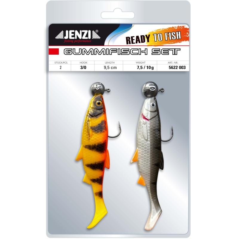 Jenzi Gum.FishSet 2St 9,5cm 7,5+10gSilv.RdTig