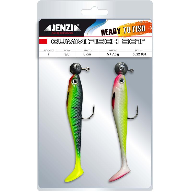 Jenzi Gum.FishSet 2St 8,0cm 5+7,5g Firtig Yel