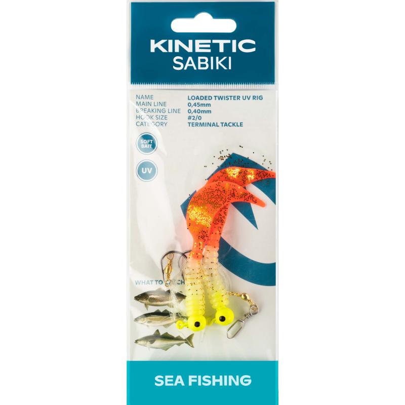 Kinetic Sabiki Loaded Twister UV #2/0 Glow/ Orange Glitter