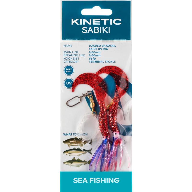 Kinetic Sabiki Loaded Shadtail Skirt UV #3/0 Red/Glitter