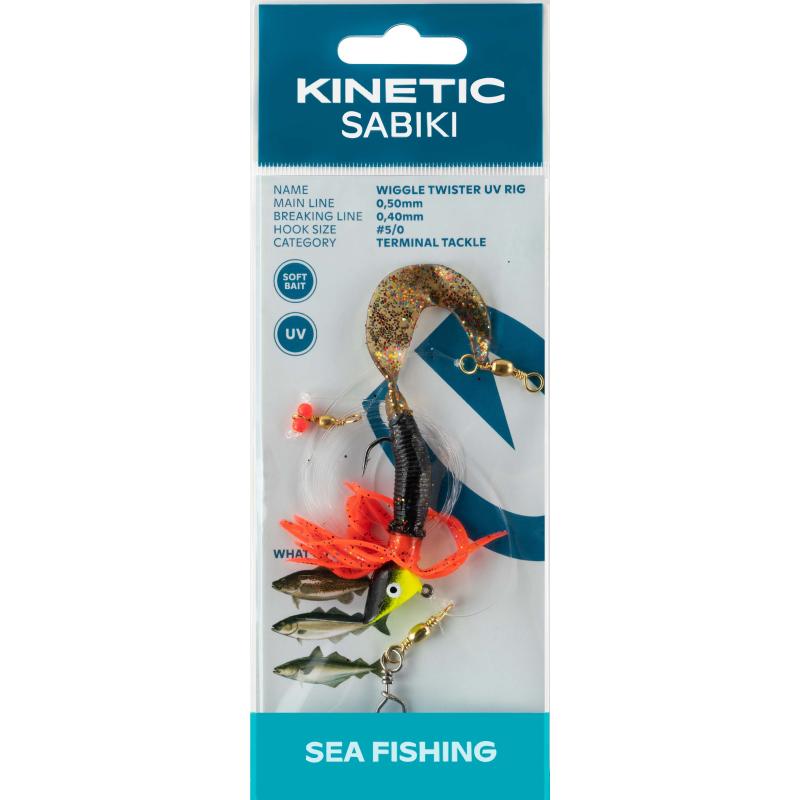 Kinetic Sabiki Wiggle Twister UV #3/0 Motoroil/Red/Glitter