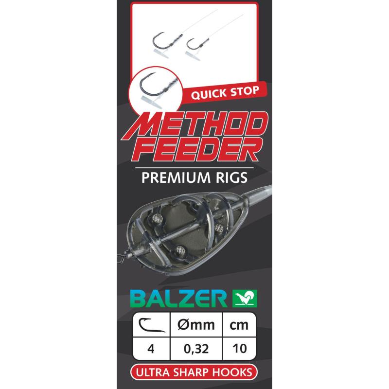 Balzer Premium Method Feeder Haken mit Quick Stop, Gr. 4/0,32mm, 10cm