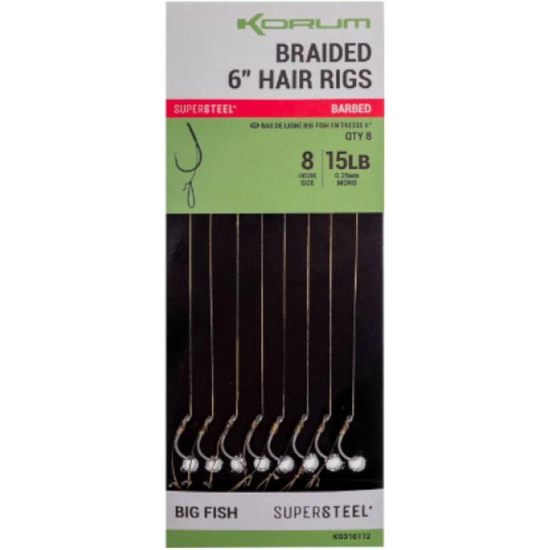 Korum Big Fish Braided Hair Rigs 6" Size 12 Barbed