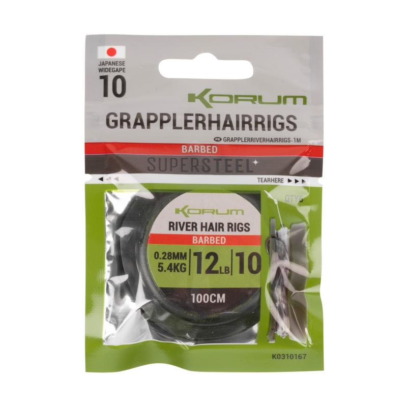 Korum Grappler Hair Rigs - 1M Sz 14 Barbed
