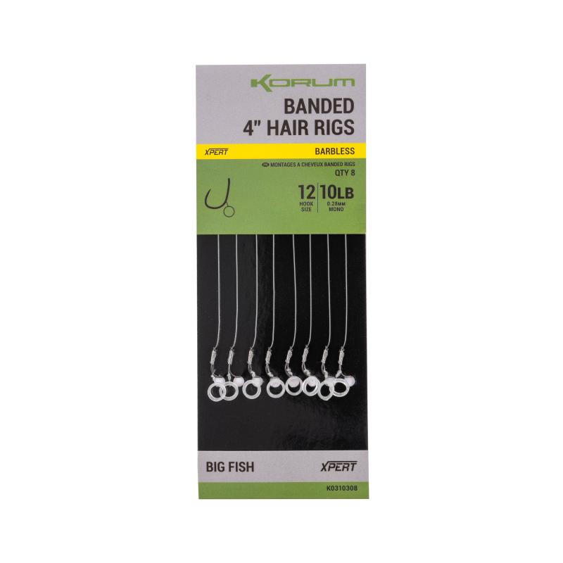 Produktbild Korum Banded Hair Rigs 10lb Sz 12 Barbless 4 inch