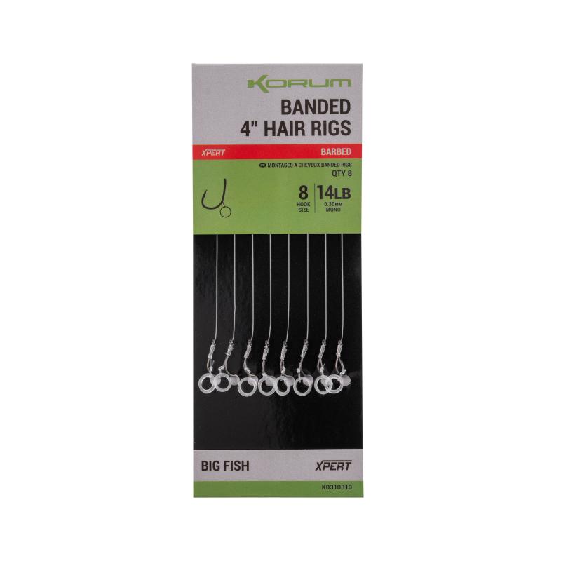 Produktbild Korum Banded Hair Rigs 14lb Sz 8 Barbed 4 inch