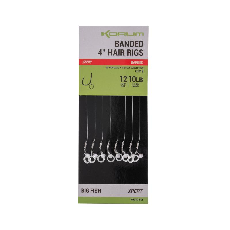 Korum Banded Hair Rigs 10lb Sz 12 Barbed 4 inch