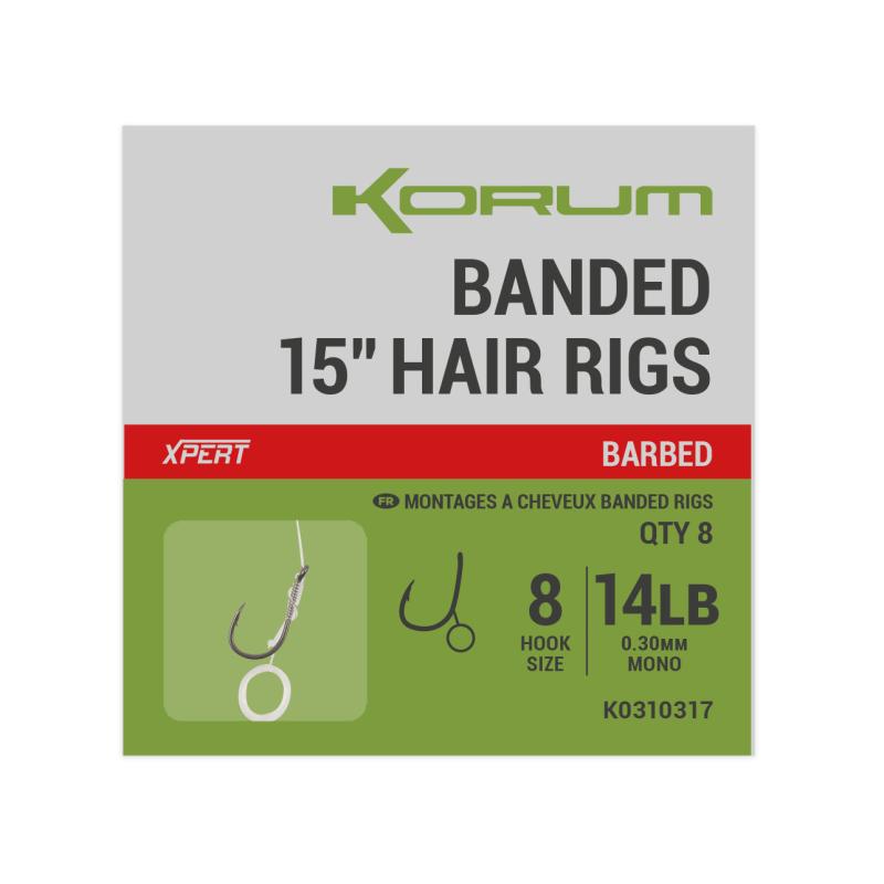 Produktbild Korum Banded Hair Rigs 14lb Sz 8 Barbed 15 inch