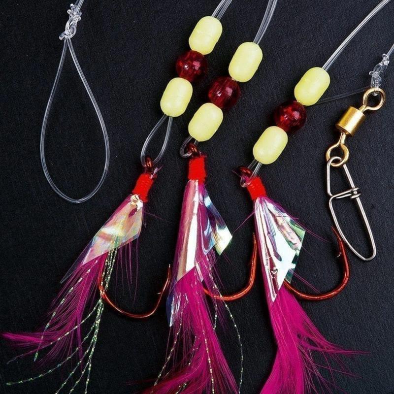 Produktbild Fladen Deep sea rig with red feathers flasher and beads 3-hooks 5/0 0.70mm 150cm