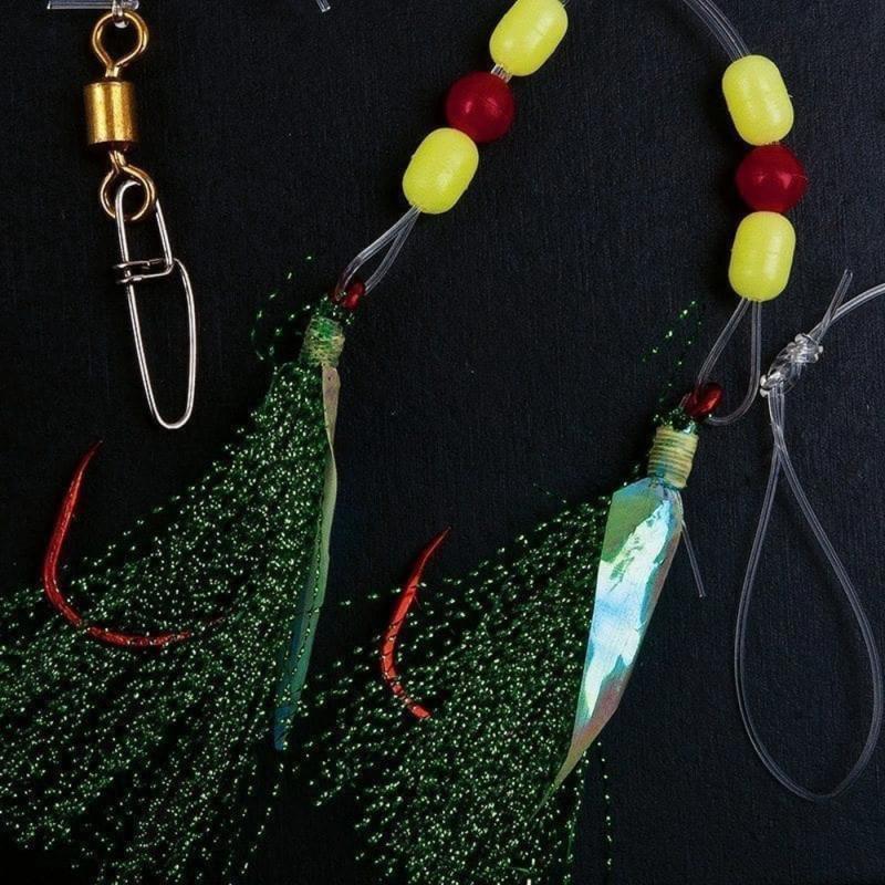 Fladen Deep sea rig with green feather and flasher 2-hooks 5/0 0.70mm 150cm