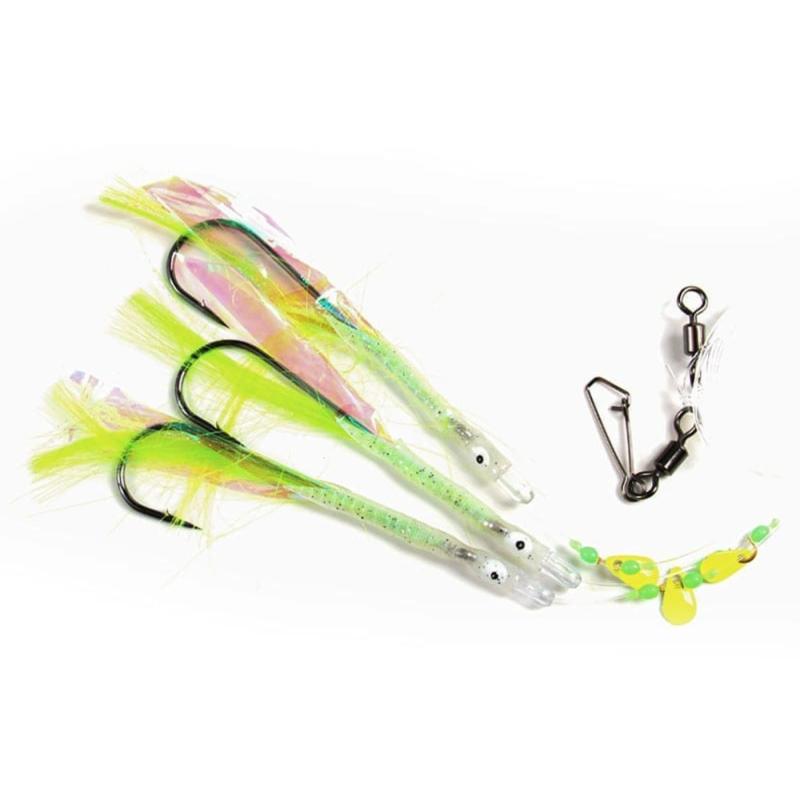 Produktbild Fladen Deep sea rig 3 hooks 6/0 0.60mm with lumi tube feathers beads and spoons