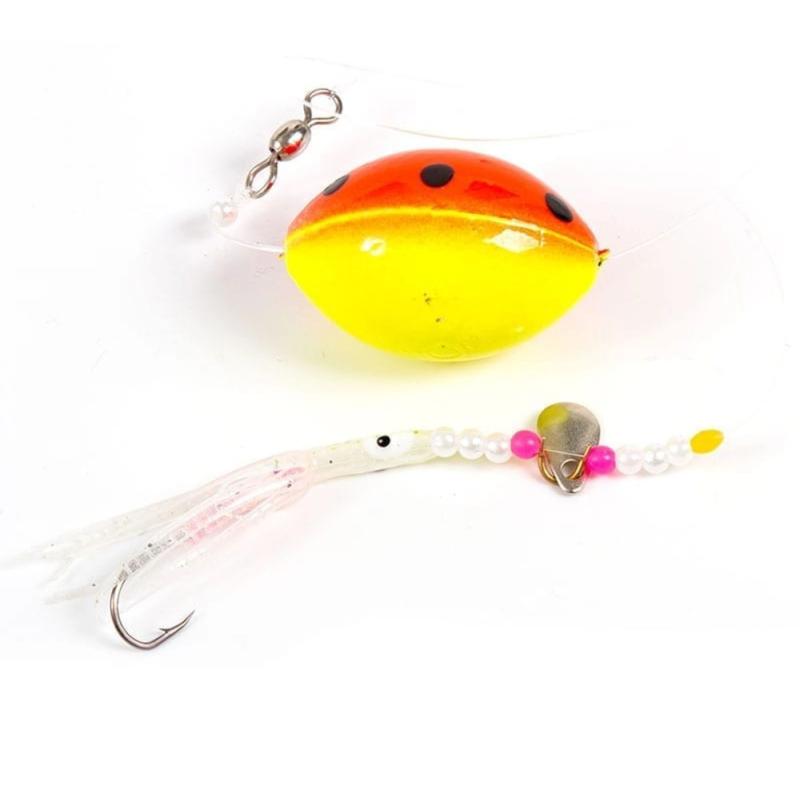 Fladen Flowing 2-hook flatrig with boom, 130g 0.50/0.60mm, Red/Yellow