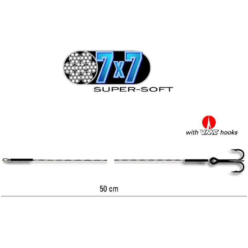 Powerflex 7x7 Super-Soft-Stahlvorfach mit Drilling, Haken 2, 12 Kg 50 cm