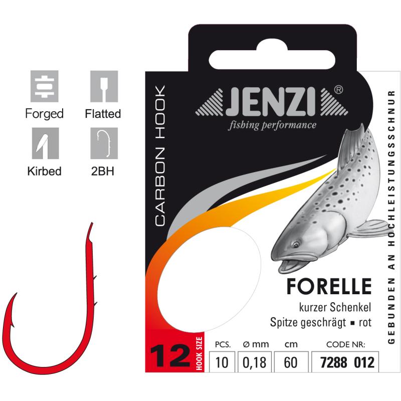 JENZI Forellenhaken Gebunden Gr&ouml;&szlig;e 12 0,18mm 60cm