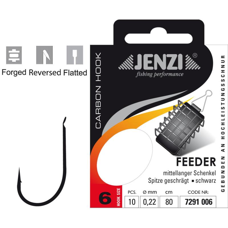JENZI Feederhaken Gebunden Gr&ouml;&szlig;e 6 0,22mm 80cm