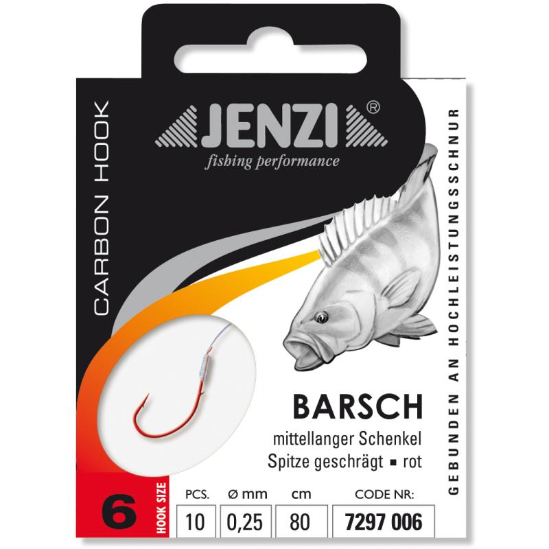 JENZI Barschhaken Gebunden Gr&ouml;&szlig;e 6 0,25mm 80cm