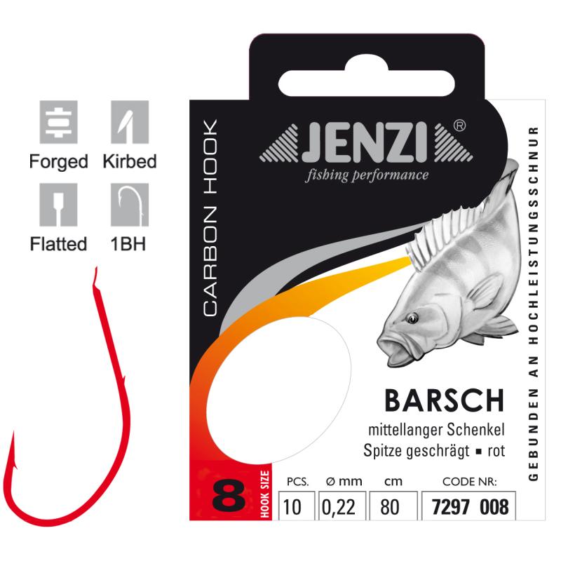 JENZI Barschhaken Gebunden Gr&ouml;&szlig;e 8 0,22mm 80cm