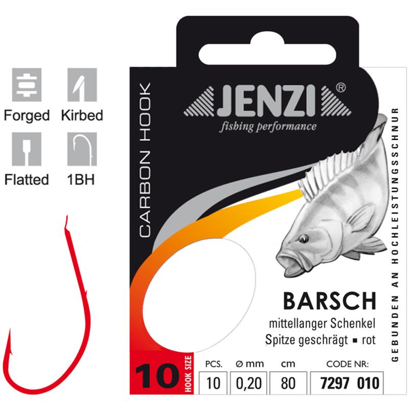 JENZI Barschhaken Gebunden Gr&ouml;&szlig;e 10 0,20mm 80cm