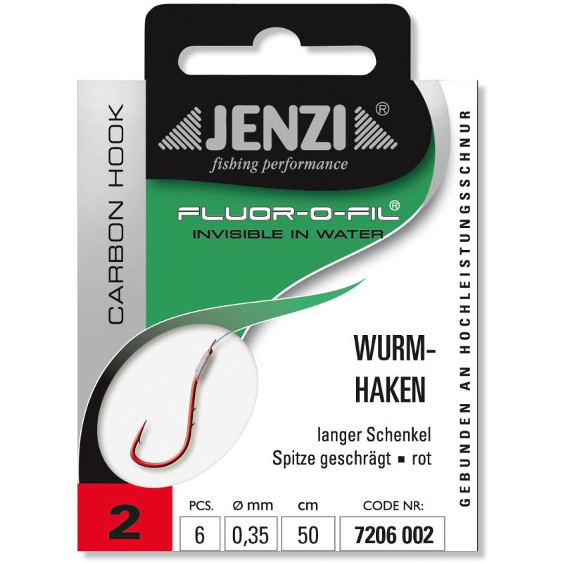 Produktbild JENZI Wurmhaken Gebunden an Fluor Carbon Gr.2 0,35mm 50cm