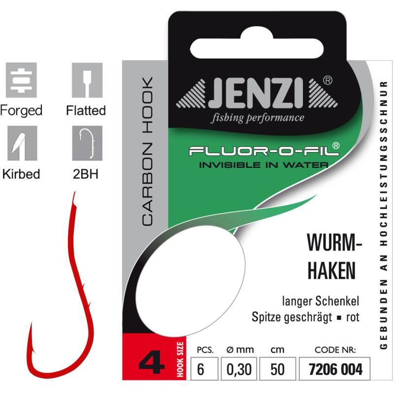 JENZI Wurmhaken Gebunden an Fluor Carbon Gr.4 0,30mm 50cm