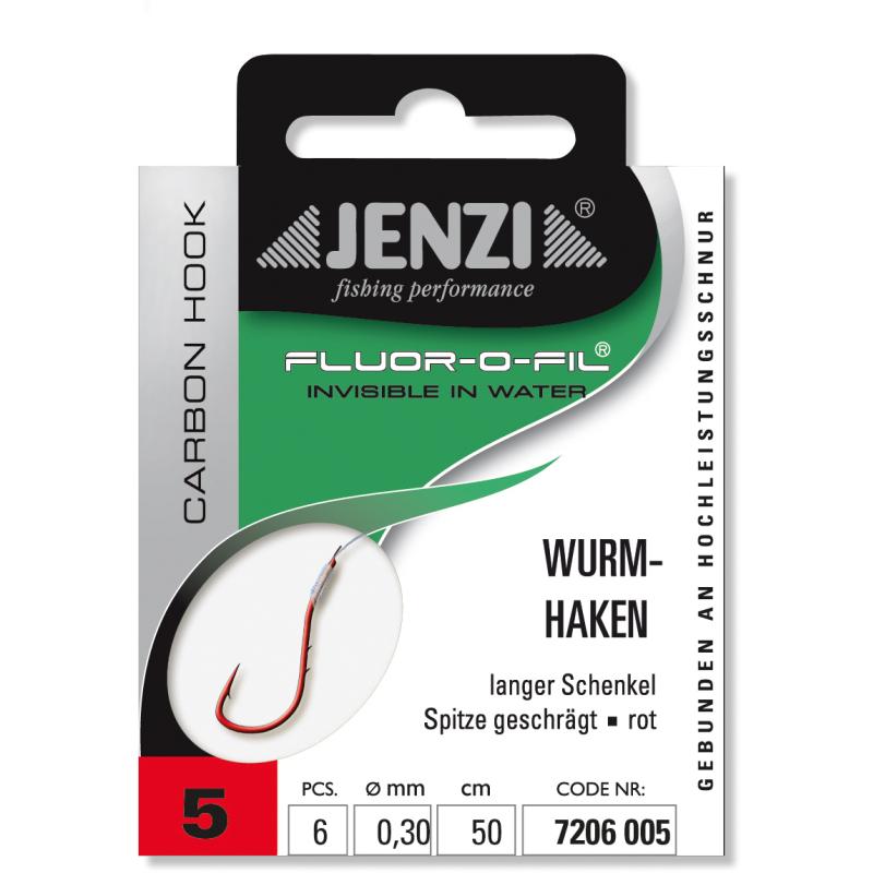Produktbild JENZI Wurmhaken Gebunden an Fluor Carbon Gr.5 0,30mm 50cm