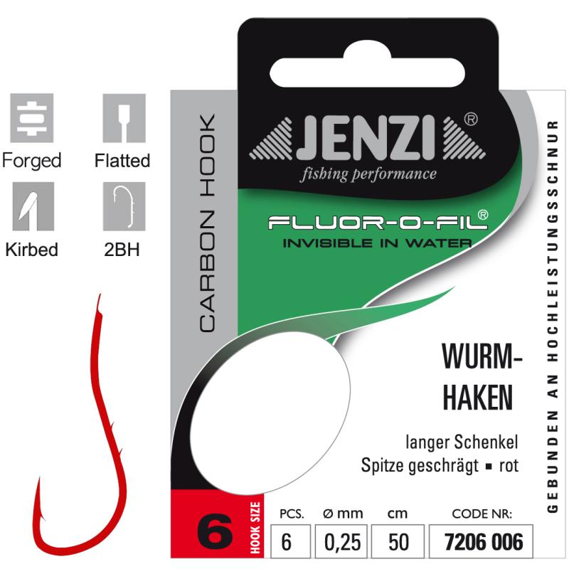 JENZI Wurmhaken Gebunden an Fluor Carbon Gr.6 0,25mm 50cm