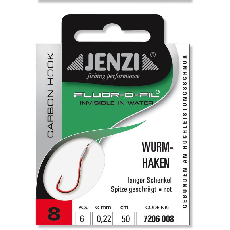 Produktbild JENZI Wurmhaken Gebunden an Fluor Carbon Gr.8 0,22mm 50cm