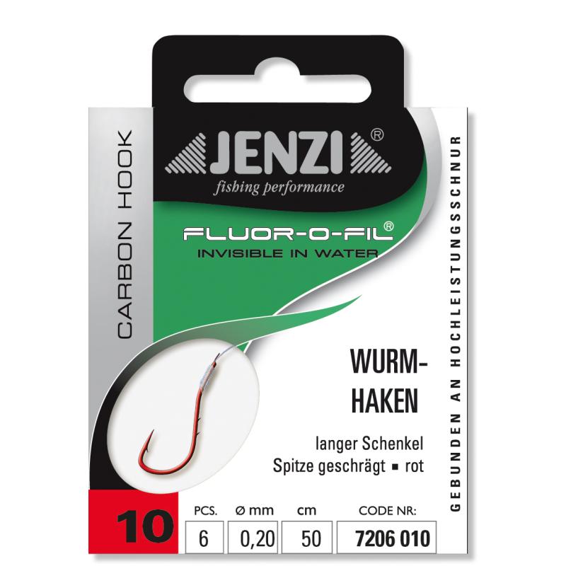 Produktbild JENZI Wurmhaken Gebunden an Fluor Carbon Gr.10 0,20mm 50cm