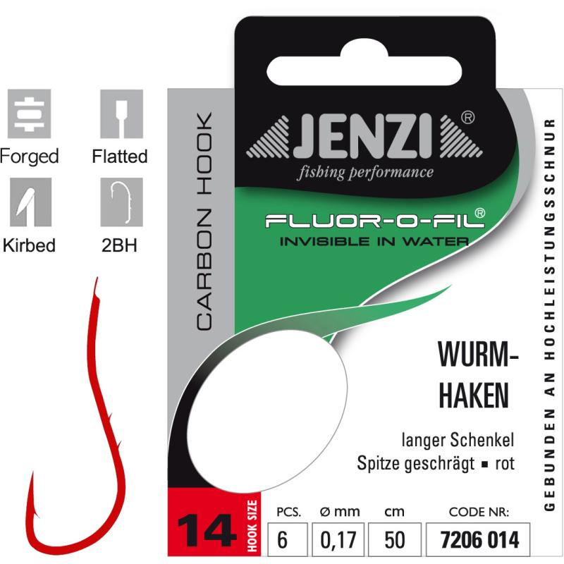 JENZI Wurmhaken Gebunden an Fluor Carbon Gr.14 0,17mm 50cm