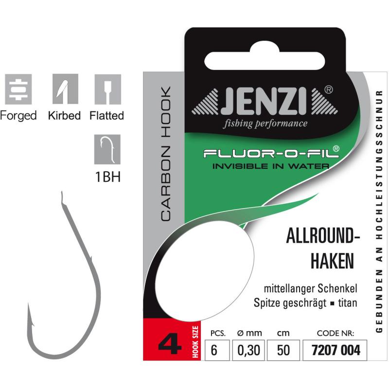 JENZI Allroundhaken Gebunden an Fluor Carbon Gr.4 0,30mm 50cm