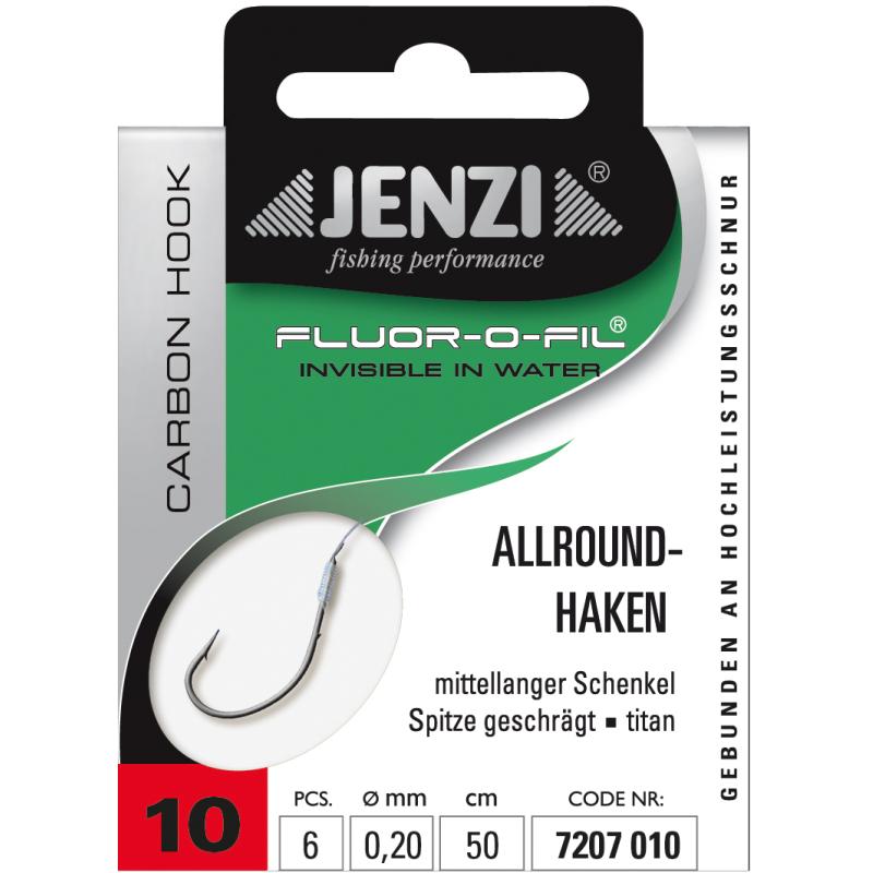 JENZI Allroundhaken Gebunden an Fluor Carbon Gr.10 0,20mm 50cm